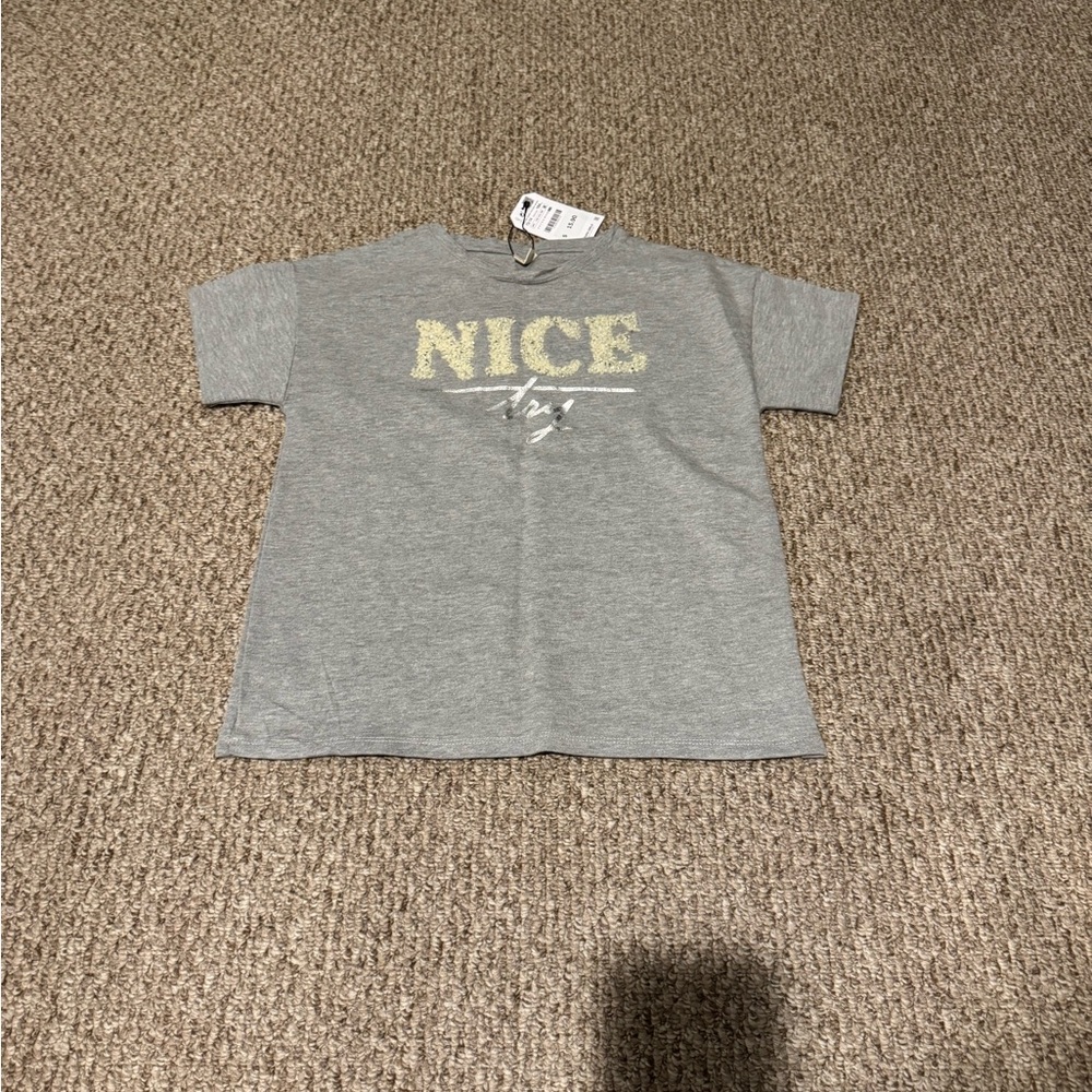 ZARA GIRLS Graphic Short Sleeve SweaterT-Shirt with 'Nice' Print NWT
